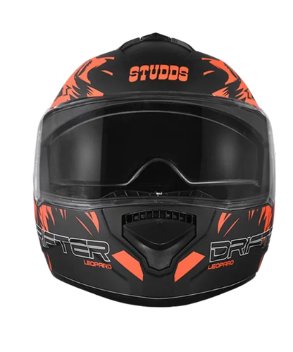 Studds Drifter D2 Leopard Decor Graphics Helmet - Matt Black Orange N10