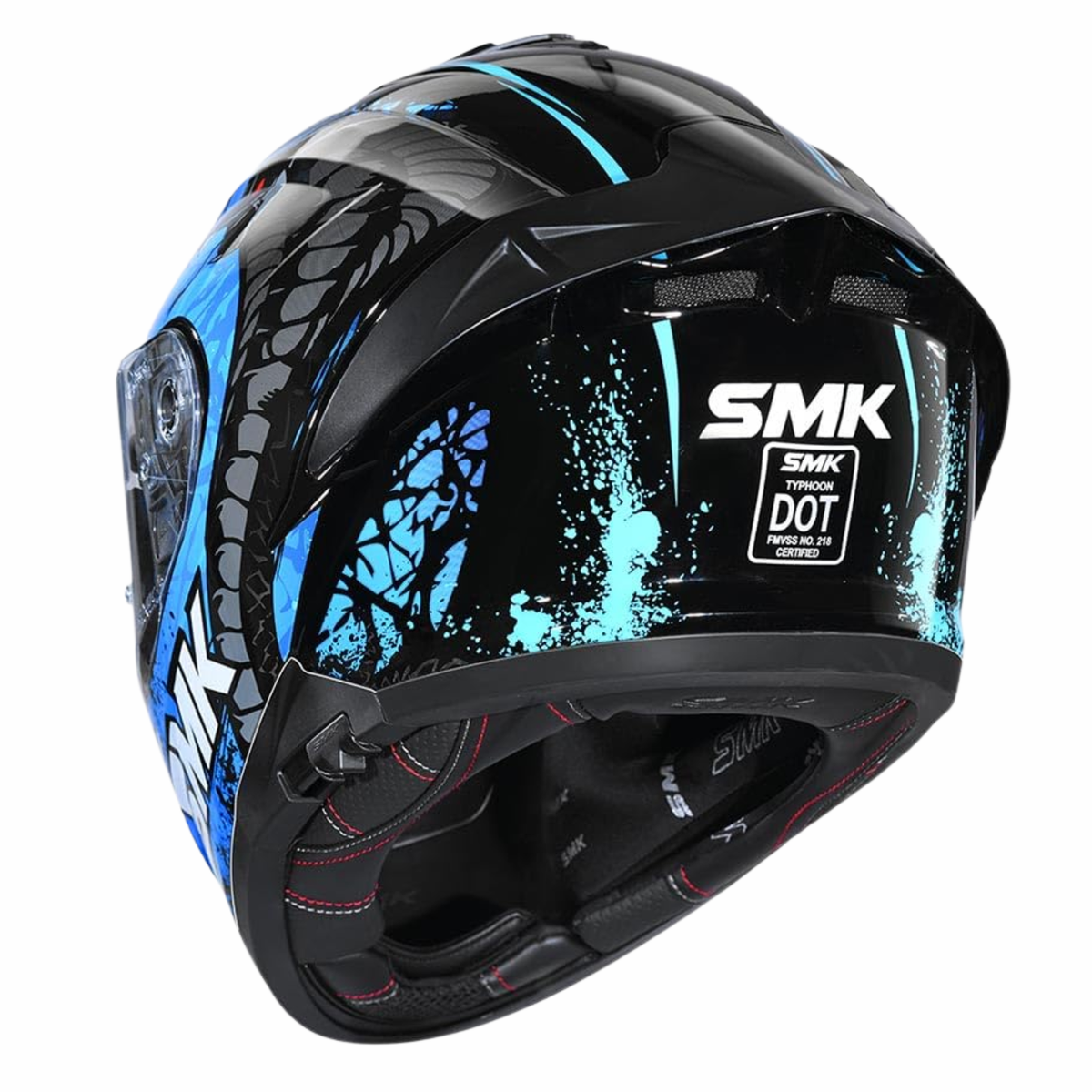 SMK Typhoon Reptile GL255 Gloss Black Blue Helmet - SMK