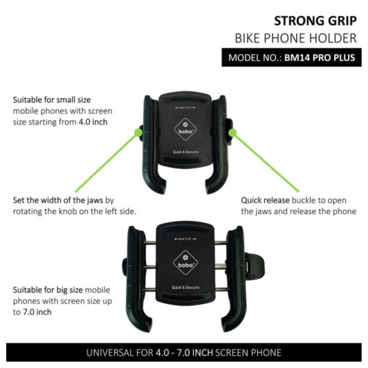 BOBO BM14 PRO PLUS Quick Release with PRO PLUS Vibration Damper Enhanced BM4 PRO PLUS Bike Cycle Phone Holder