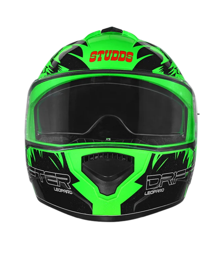 Studds Drifter D2 Leopard Decor Graphics Helmet - Gloss Green Black N9