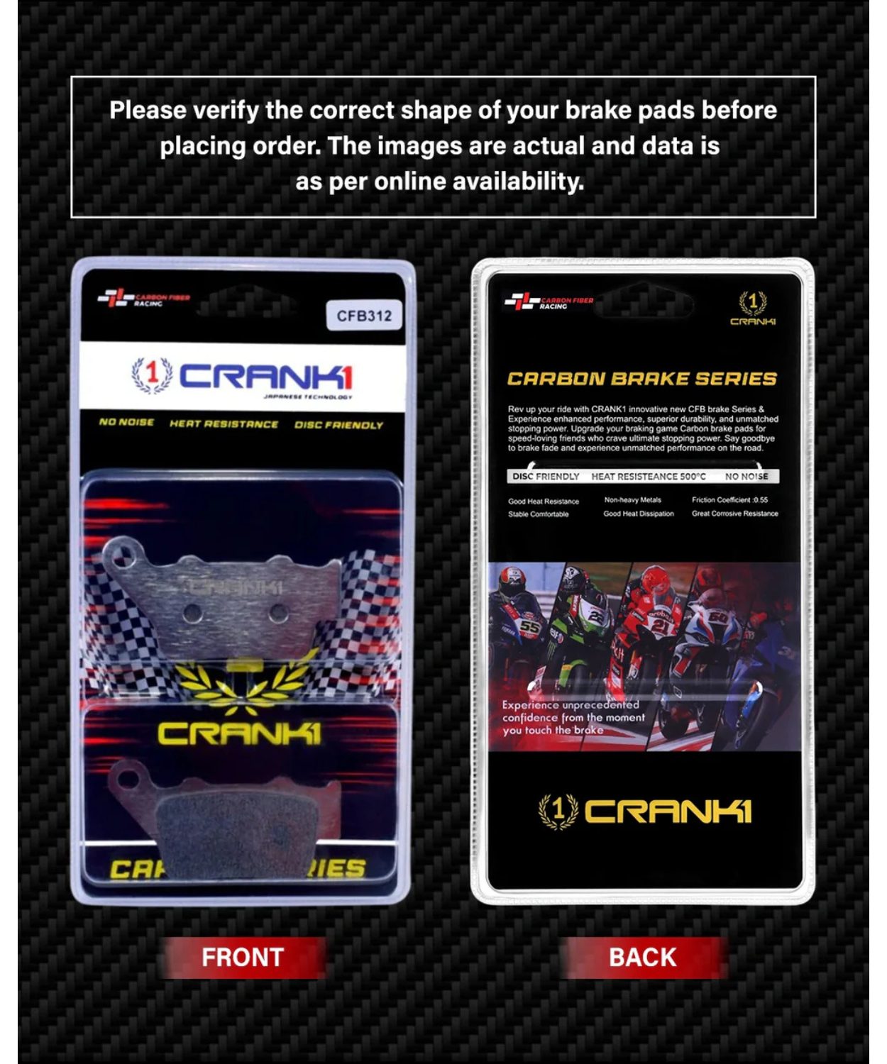 Crank1 Carbon Brake Pads for Royal Enfield Continental GT 650 (2018 Onwards)