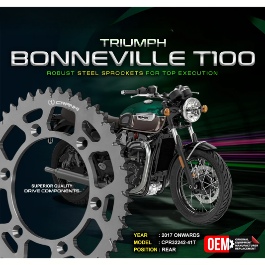 Crank1 Triumph Bonneville T100 (2017 Onwards) Performance Motorcycle Sprocket - Black - CPR32242-41T