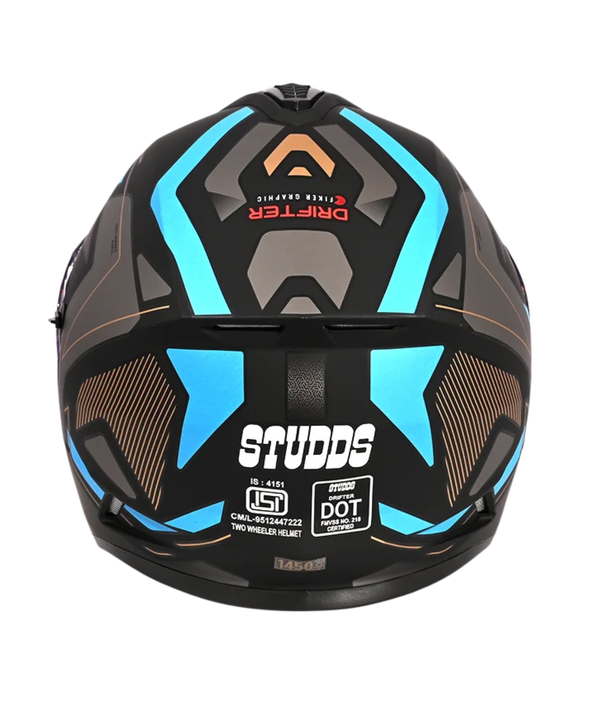 Studds Drifter D5 Fiker Decor Graphics Helmet - Matt Black Grey N4 - Studds