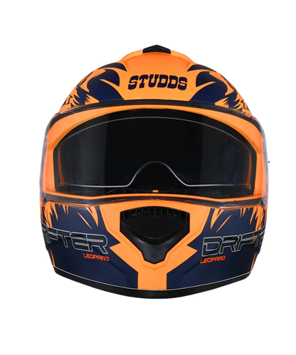 Studds Drifter D2 Leopard Decor Graphics Helmet - Matt Orange Blue N1
