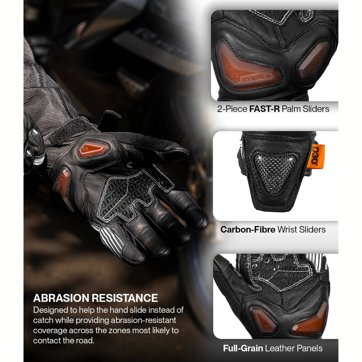 Rynox Tornado Pro 5 Riding Gloves - Black White - Rynox