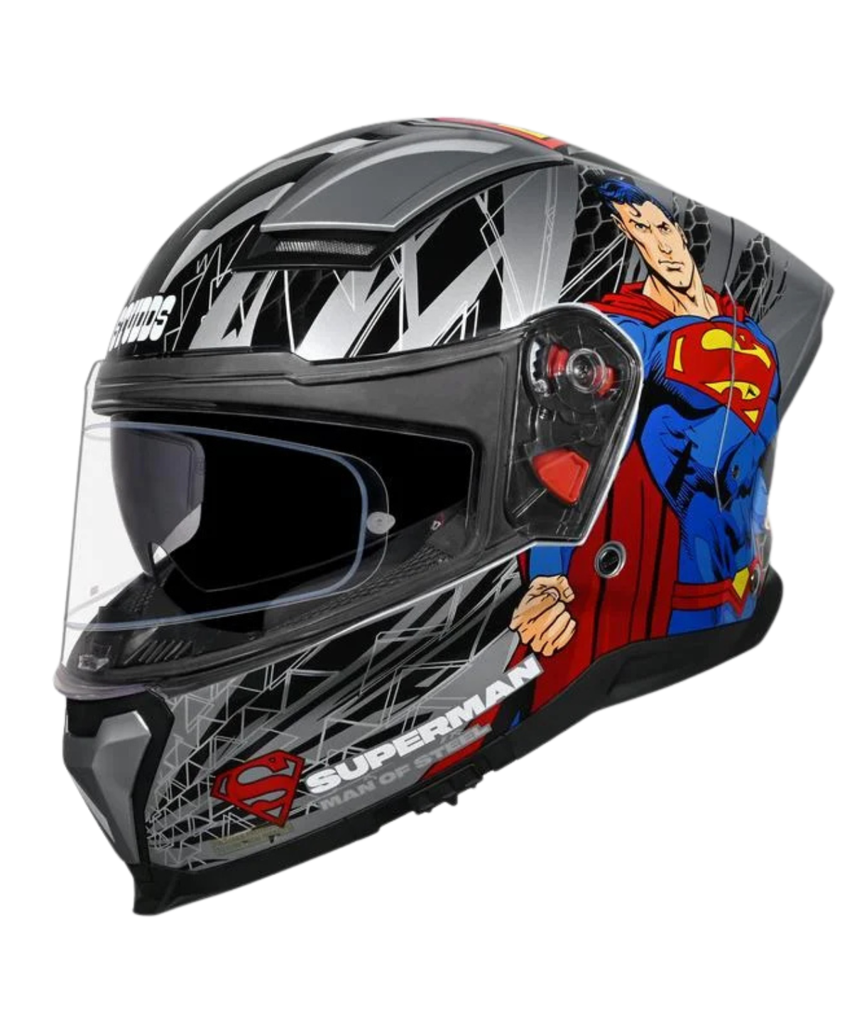 Studds Helios Superman Edition Graphics Helmet - Gloss Silver Blue N1 - Studds