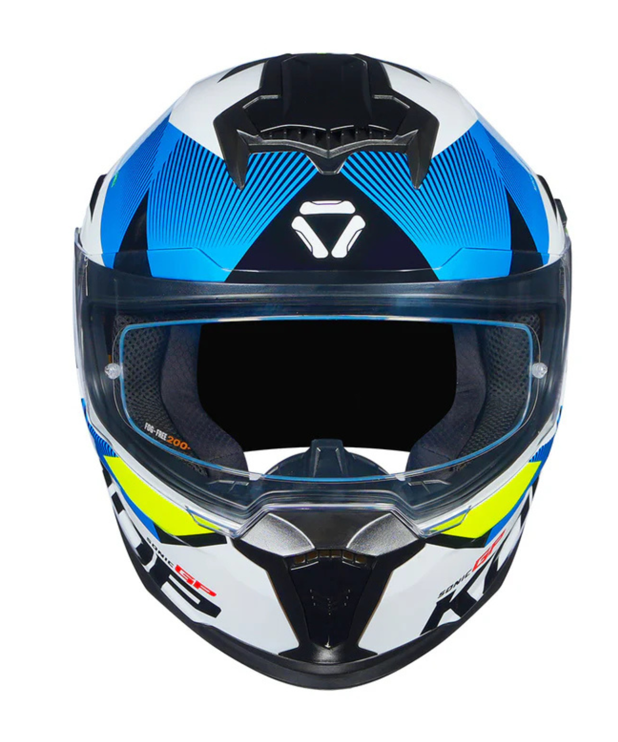 Korda Sonic GP Brave Helmet - Gloss White Blue & Fluorescent Yellow