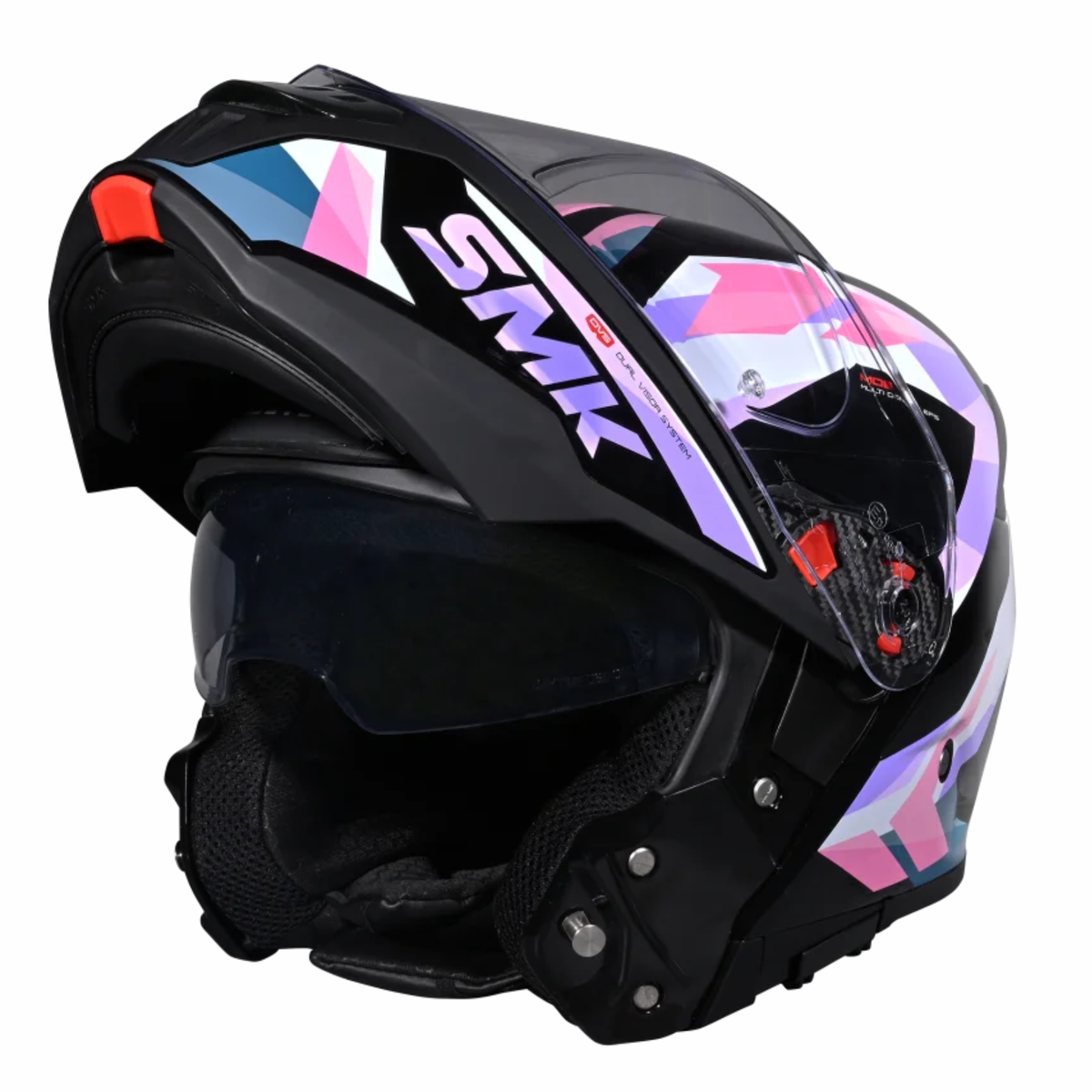 SMK Gullwing Charger GL219 Flip Up Helmet - Gloss Black Pink White - SMK