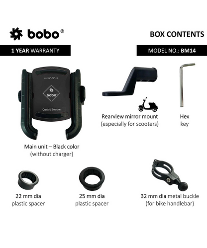 BOBO Quick Release Enhanced BM4 Bike Cycle Phone Holder Motorcycle Mobile Mount - Silver - BM14