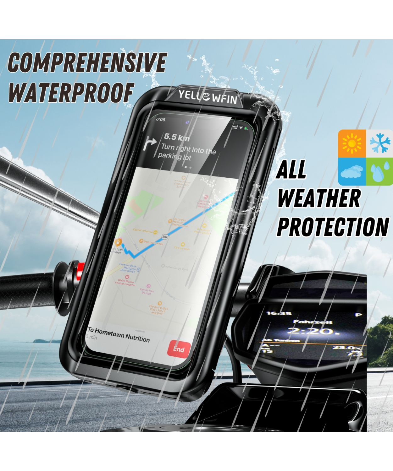 Yellowfin Fully Waterproof Bike Mobile Phone Holder Mount with Vibration Damper without Charger - M18L-C1