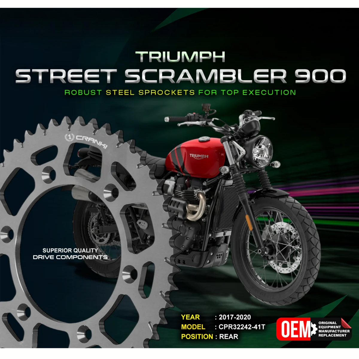 Crank1 Triumph Street Twin (2016-2017) Performance Motorcycle Sprocket - Black - CPR32242-41T