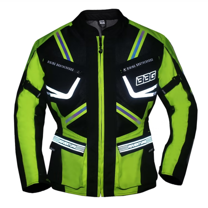 BBG Indiana Adventure Riding Jacket with Chest Guard and Rain Liner - Neon