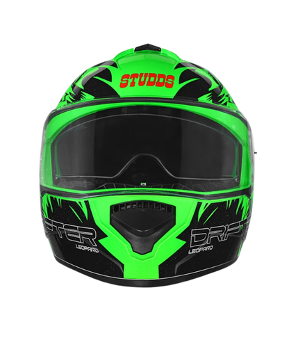 Studds Drifter D2 Leopard Decor Graphics Helmet - Matt Green Black N9
