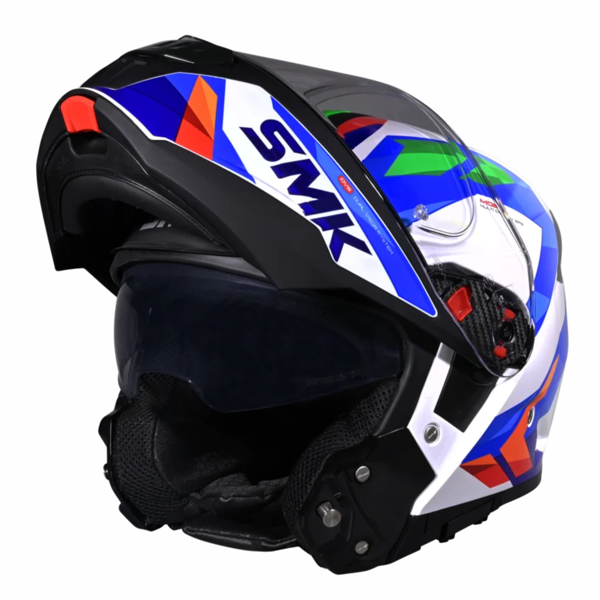 SMK Gullwing Charger GL158 Flip Up Helmet - Gloss Black White Blue - SMK