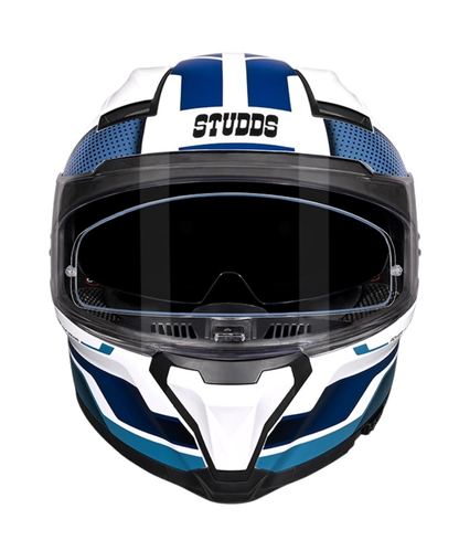 Studds Helios D1 Asphalt Decor Graphics Helmet - Gloss White Blue N1