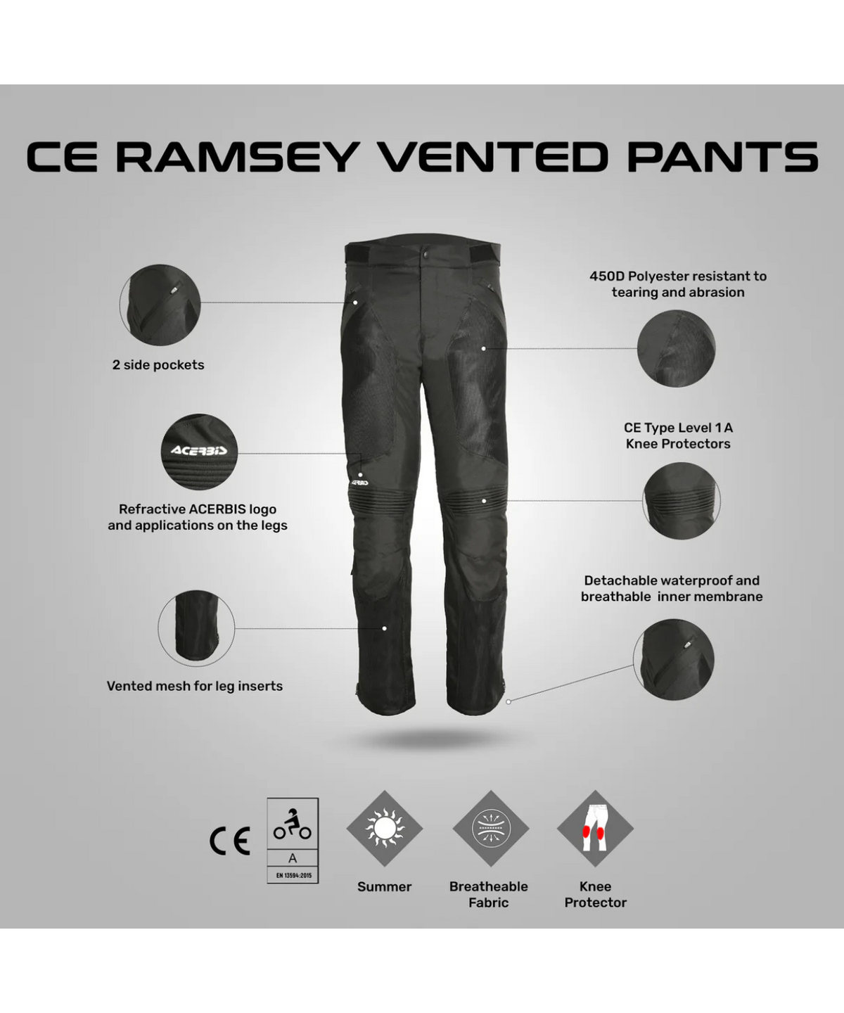 Acerbis Ramsey Vented with Membrane Riding Pant - Black - Acerbis