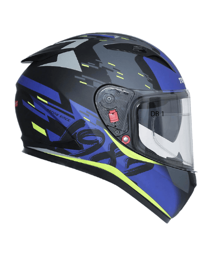 TVS Racing Matt Helmet - Blue & Neon Double Visor