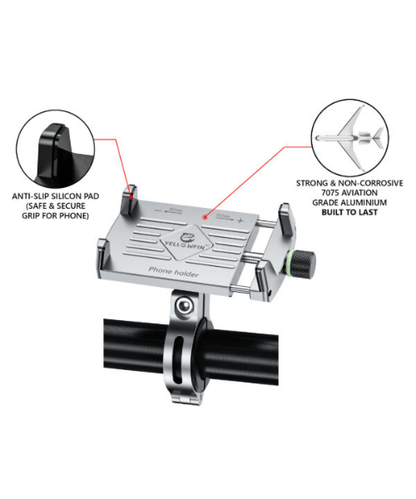 Yellowfin Claw Grip Aluminium Mobile Phone Holder Mount with 360 Rotation - M7 Silver