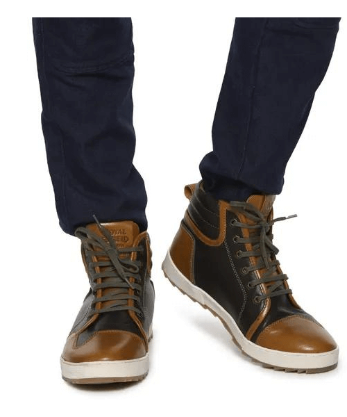 Royal Enfield Contrast Retro Riding Boots - Olive & Tan