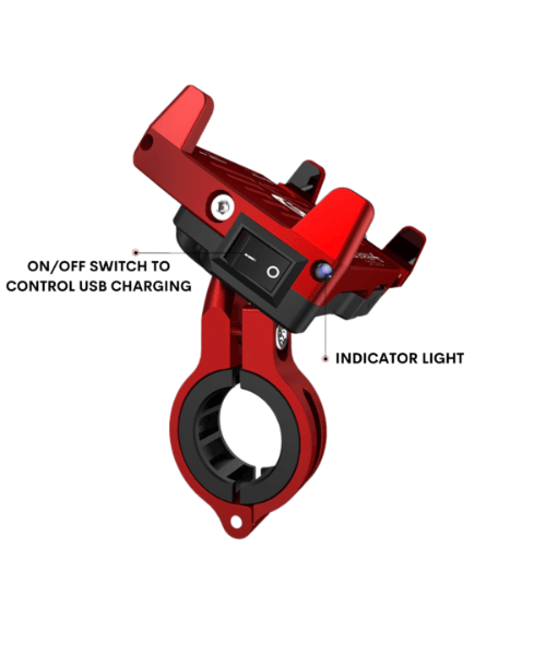 Yellowfin Claw-grip 2.5 A USB Mobile Holder with charger for Bikes - M6 Red