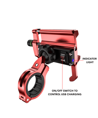 Yellowfin Claw-grip with Fast QC 3.0 Mobile Holder with Charger for Bikes & Scooters - M6S Red