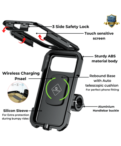 Yellowfin Fully Waterproof Bike Handlebar Mobile Phone Mount with Charger - M18L-A1 Handlebar