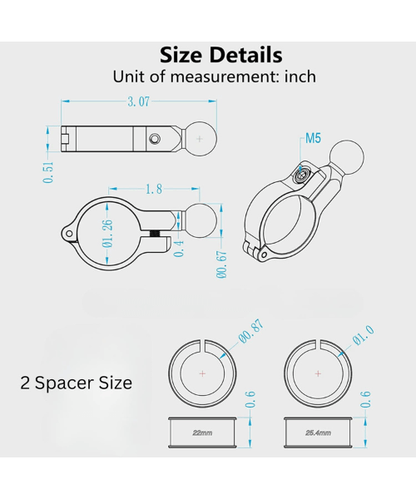 Yellowfin 17 MM Handle Bar Ball Buckle - Fixed Type