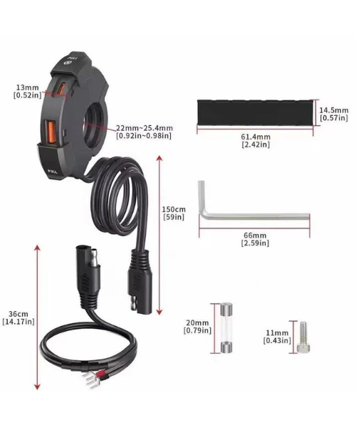 Fahren Motorcycle Dual Socket Charger - C1 Pro