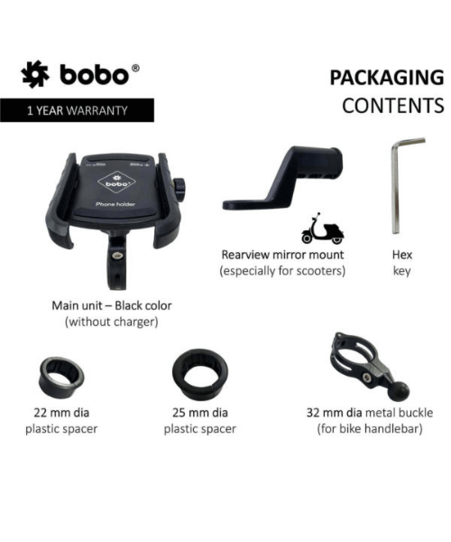 BOBO BM4 Jaw-Grip Bike / Cycle Phone Holder Motorcycle Mobile Mount - Black