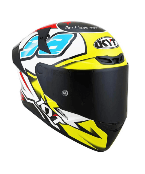 KYT TT Course 98 Bomb Helmet - Gloss Yellow Black Blue
