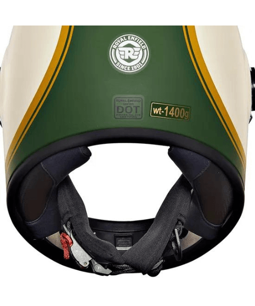 Royal Enfield Drifter V2 White Big Stripe Helmet - Matt Battle Green
