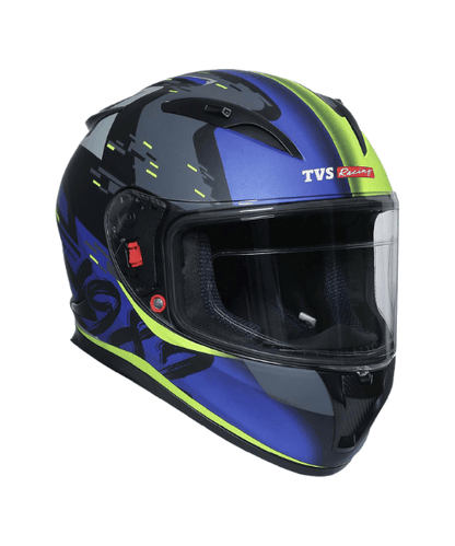 TVS Racing Matt Helmet - Blue & Neon - Single Visor