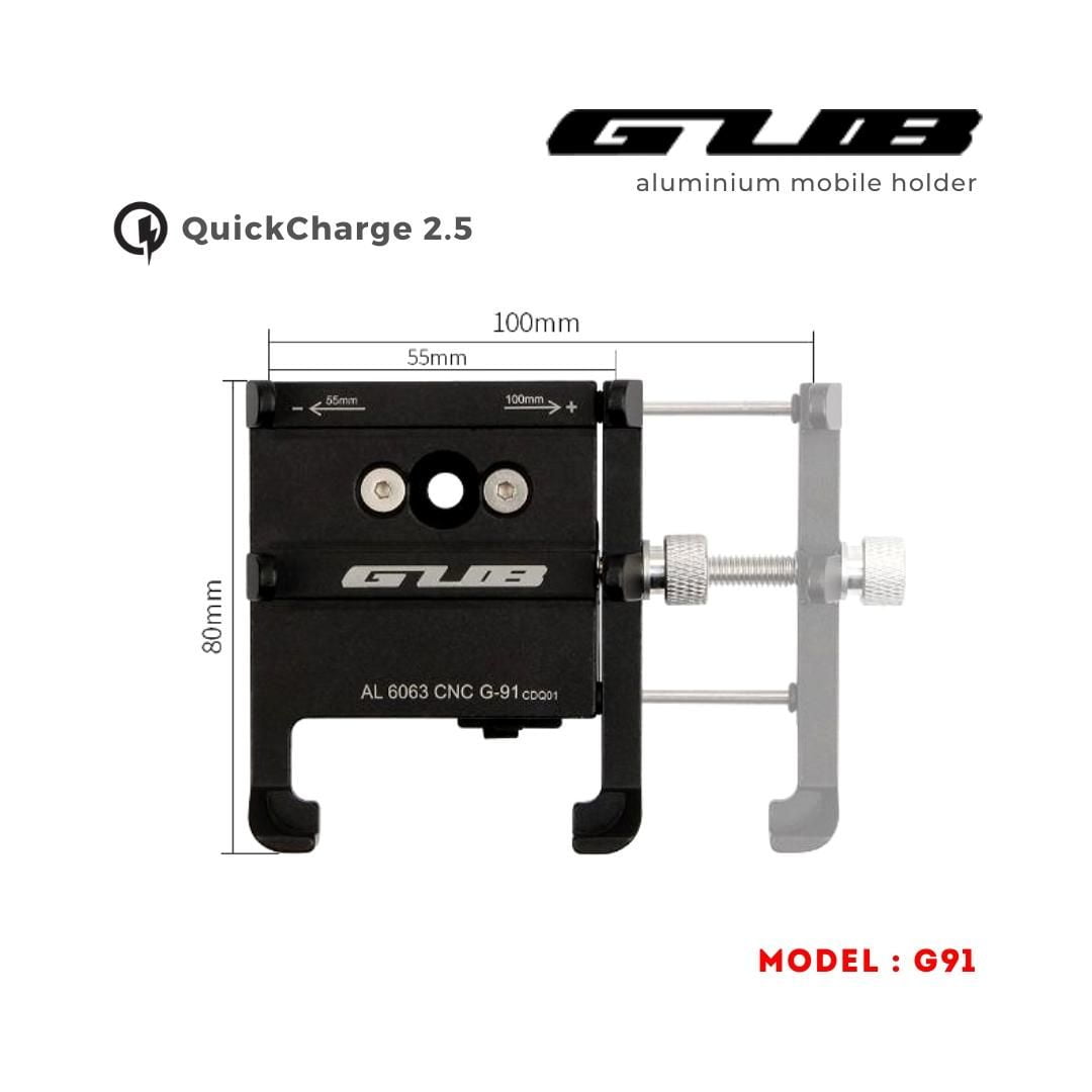 Route 95 GUB G91 Aluminium Handlebar Mobile Holder with Quick Charger 2.5A