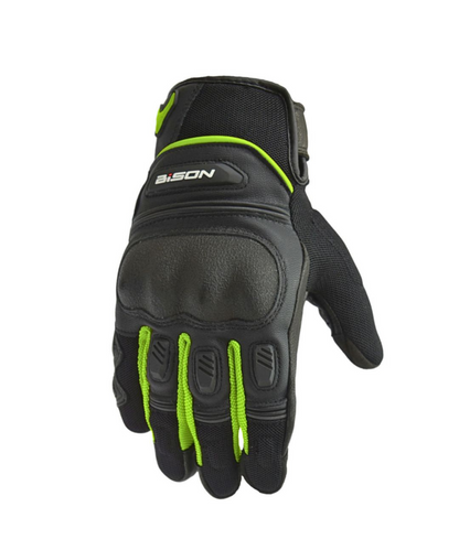 Bison ProGear Air Pro Riding Gloves - Black Hi-Viz Green