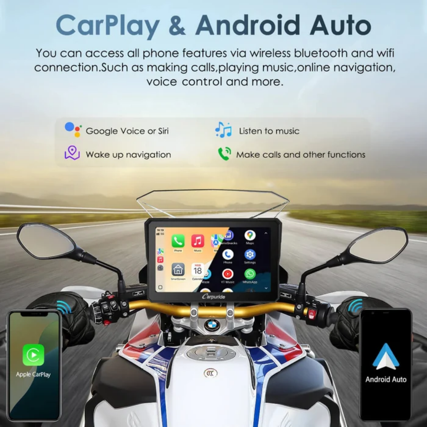 Carpuride W702BS BMW Motorcycle CarPlay with OEM Controller Integration