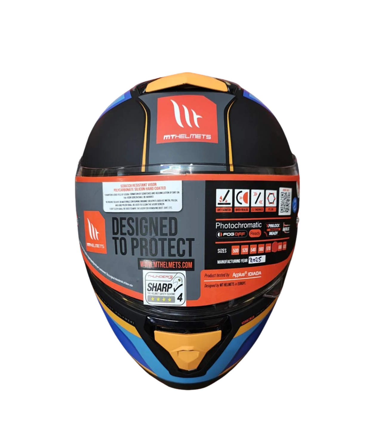 MT Thunder 3 SV Pro Nova B2 Helmet - Matt Grey Blue Orange