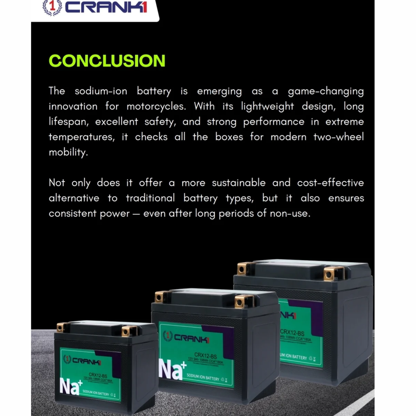 Crank1 Triumph Tiger 800 XCX (2015-2020) Sodium ION Factory Activated Battery - CRX16-BS