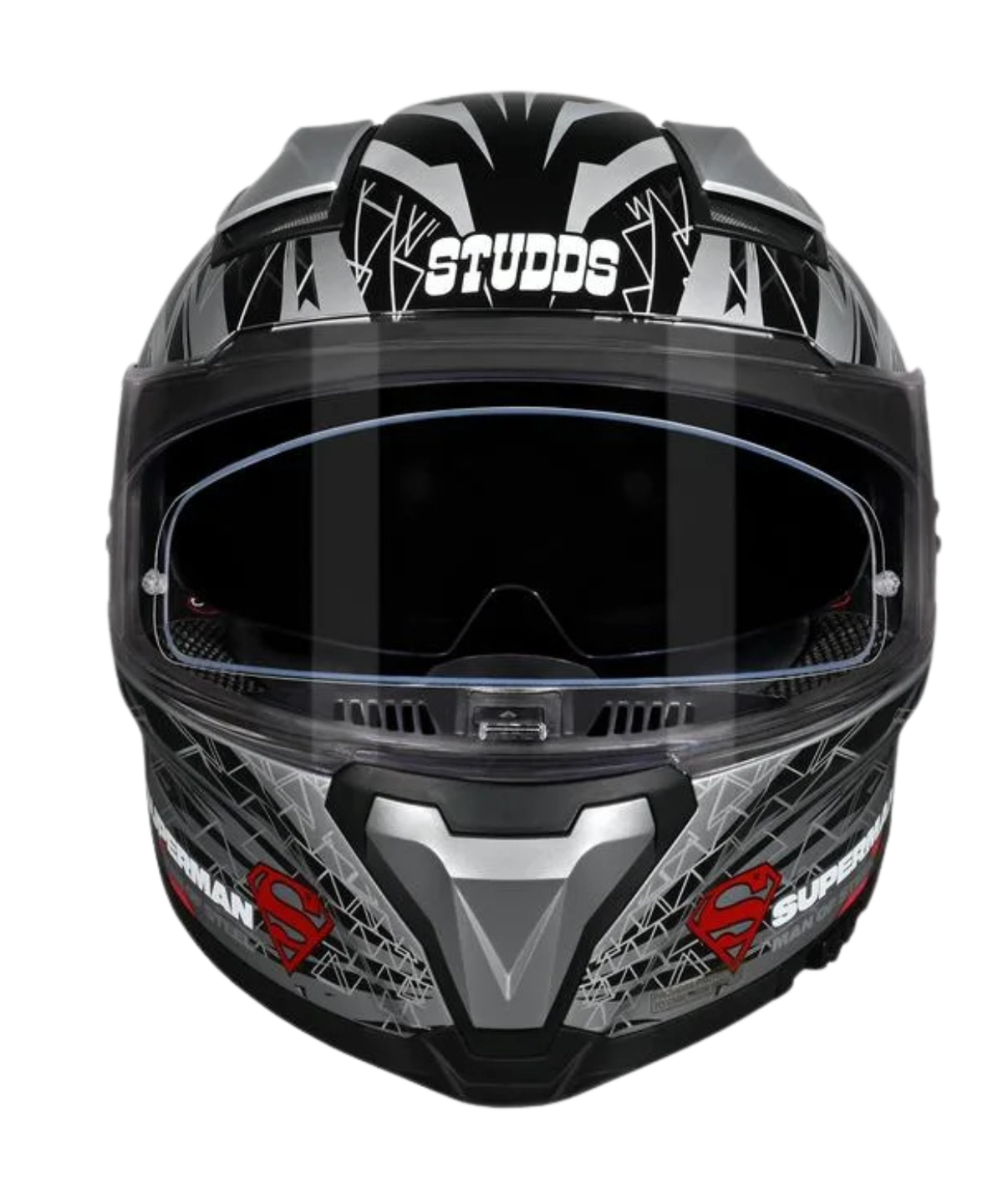 Studds Helios Superman Edition Graphics Helmet - Gloss Silver Blue N1 - Studds