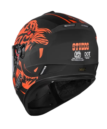 Studds Drifter D2 Leopard Decor Graphics Helmet - Matt Black Orange N10