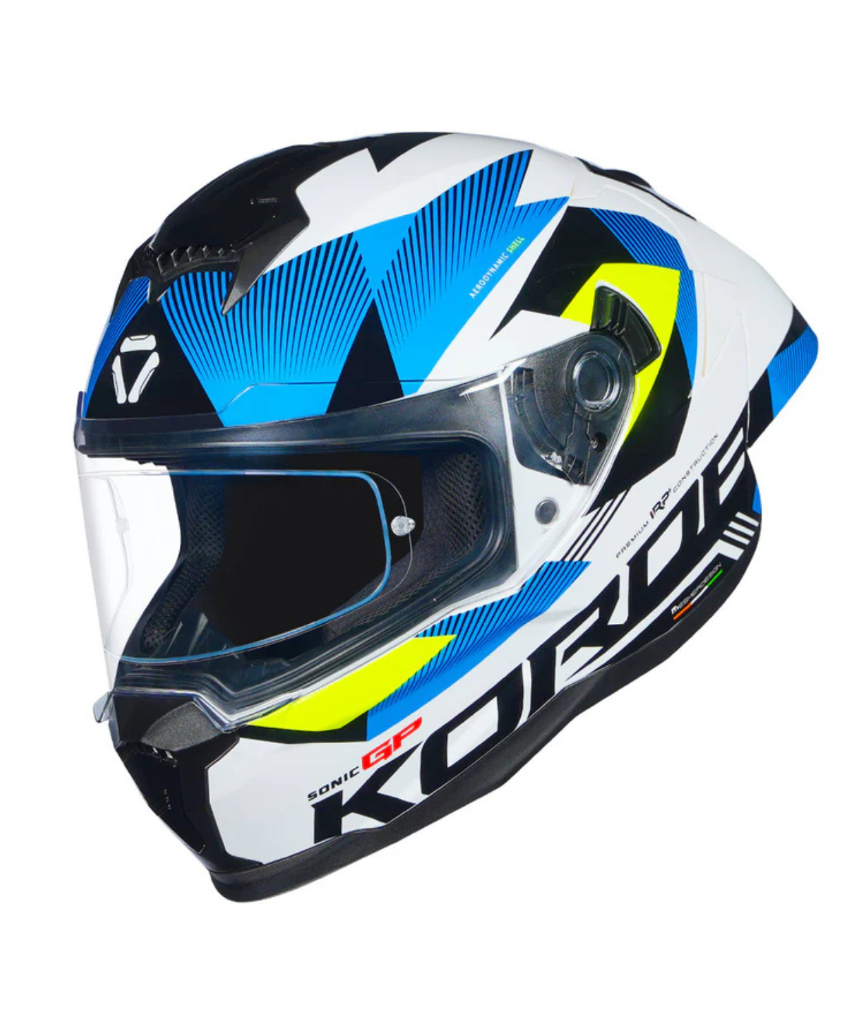 Korda Sonic GP Brave Helmet - Gloss White Blue & Fluorescent Yellow
