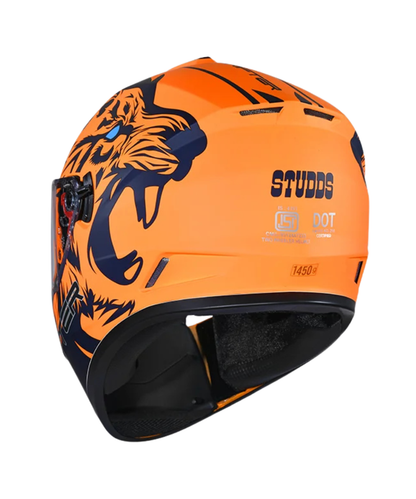 Studds Drifter D2 Leopard Decor Graphics Helmet - Matt Orange Blue N1