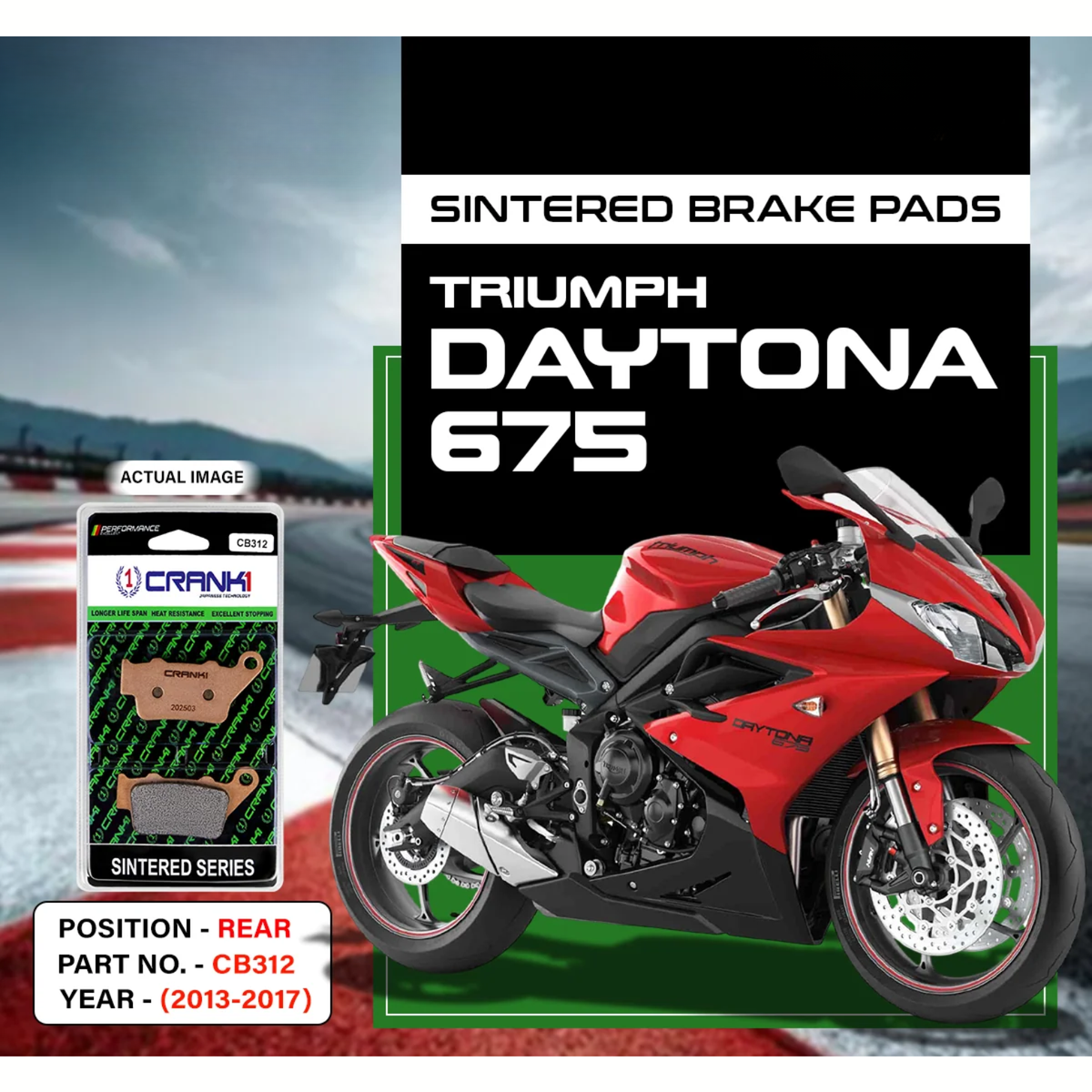 Crank1 Triumph Daytona 675 (2013-2017) Fully Sintered H2 Series Brake Pads