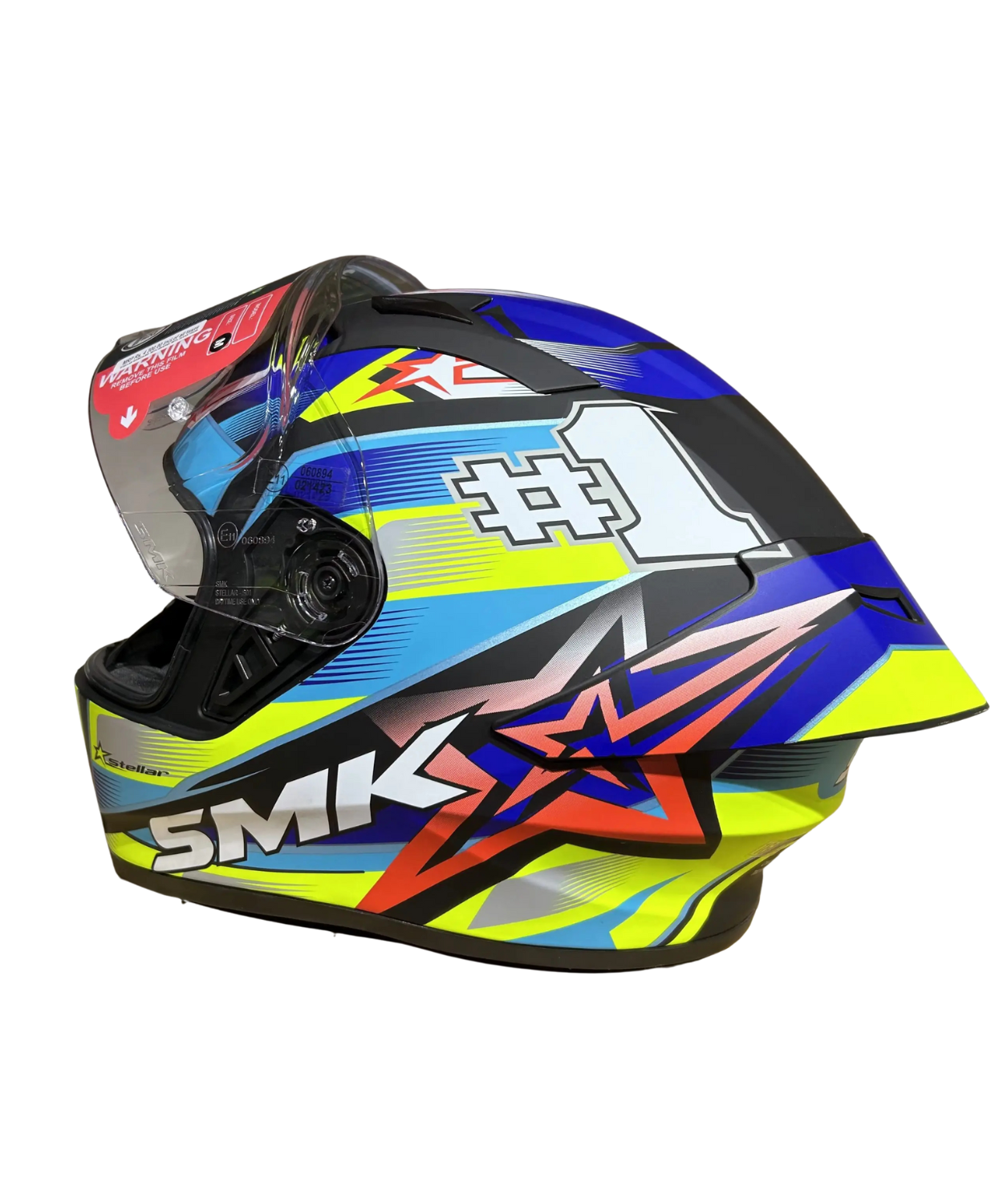 SMK Stellar Uno GRPS MA254 Full Face Helmet - Matt Black Blue Yellow