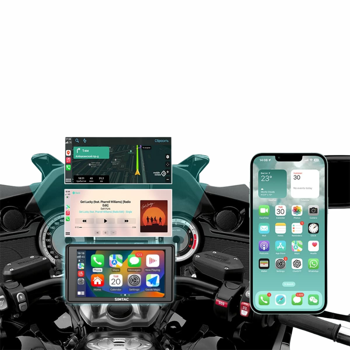 Simtac M4D Motorcycle GPS CarPlay And Android Auto System - Simtac