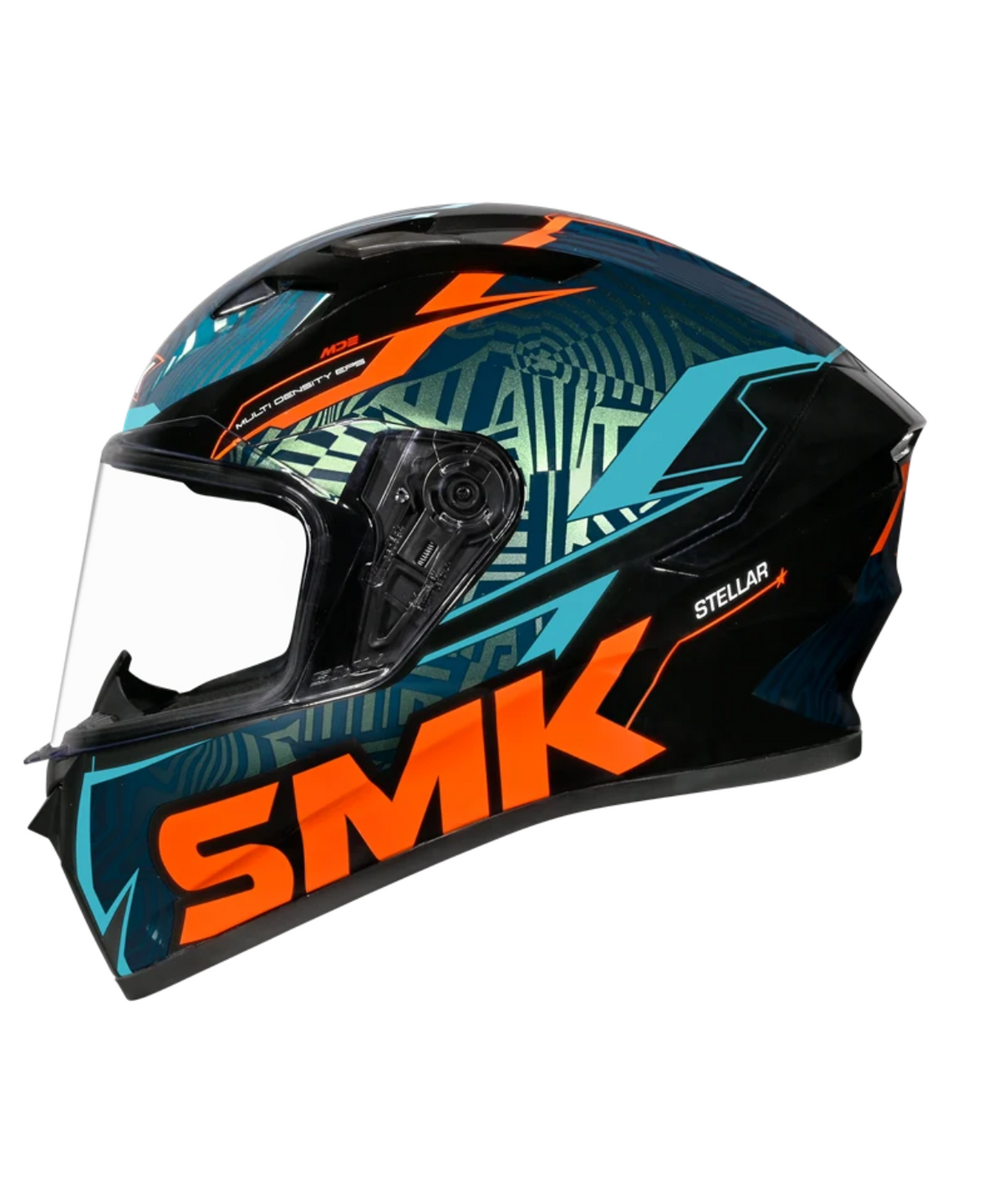 SMK Stellar Fury GRPS GL257C Full Face Helmet - Gloss Black Blue Orange - SMK