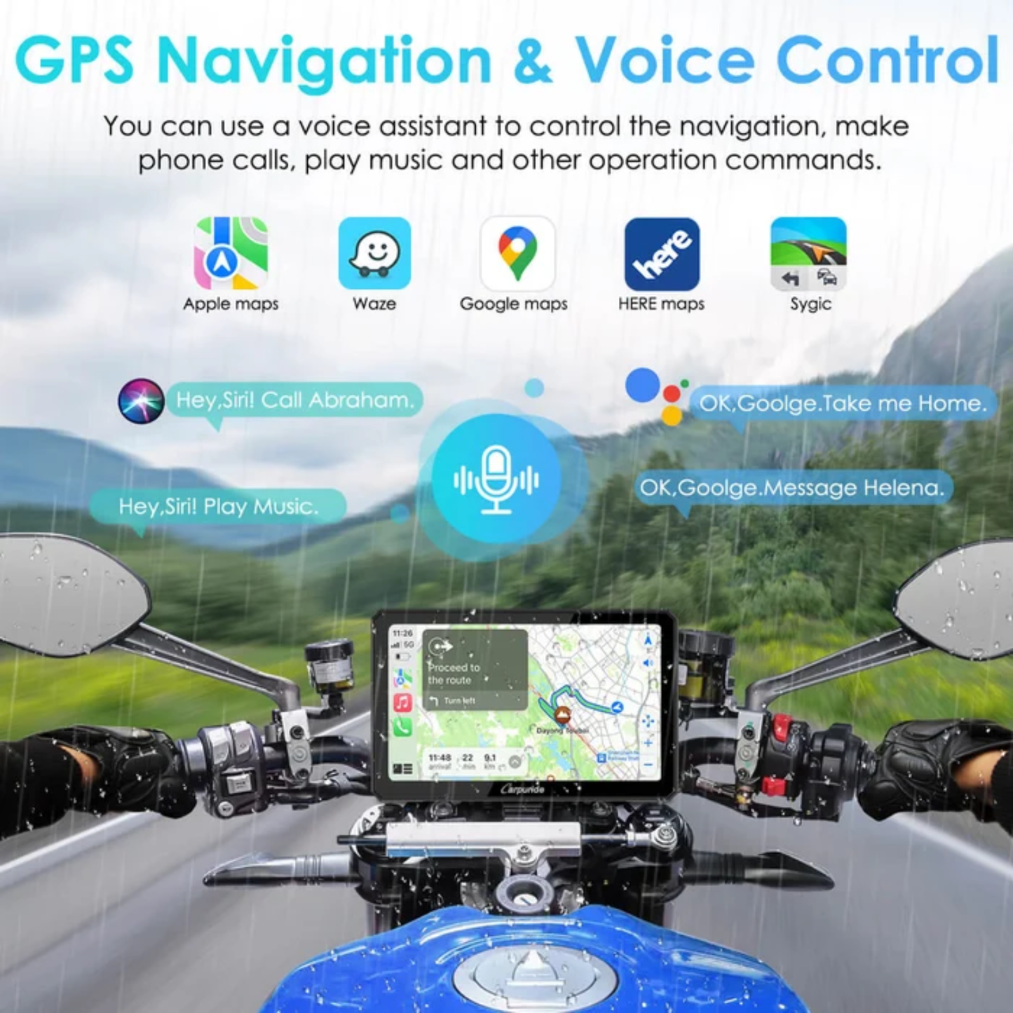 Carpuride W712D Rotatable Motorcycle Stereo with GPS Navigation and Dash Cam
