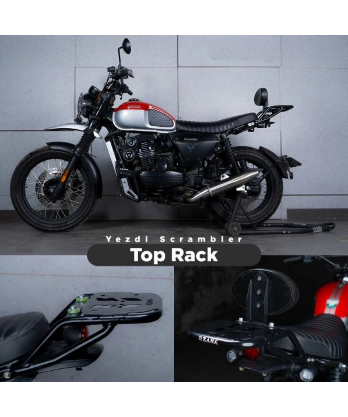 Zana Yezdi Scrambler Top Rack with Plate Black - ZI-8180 - Zana