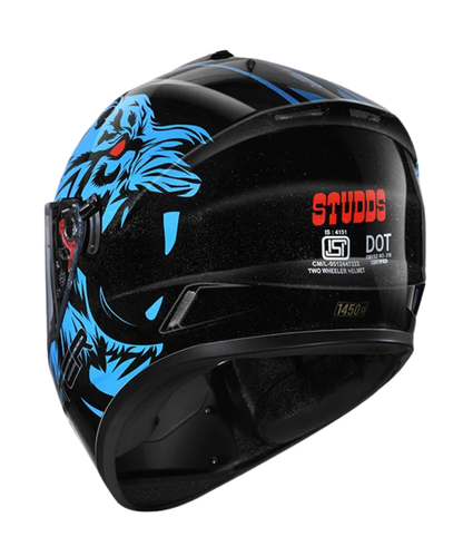 Studds Drifter D2 Leopard Decor Graphics Helmet - Gloss Black Blue N1