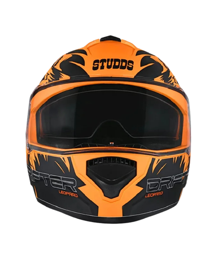 Studds Drifter D2 Leopard Decor Graphics Helmet - Matt Orange Black N9
