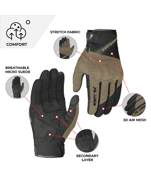 Viaterra Fender Daily Use Motorcycle Gloves - Khaki - Viaterra